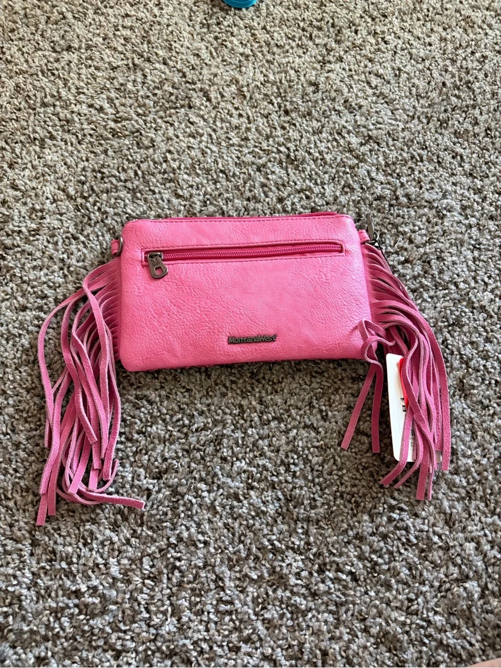 Montana West Pink Tooled Floral Fringe Crossbody Wallet